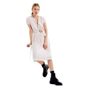 Urban Outfitters Natalie Linen Blend Cottage Core Belted Shirt Dress Size M
